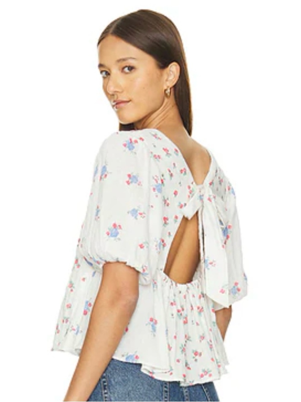 Dex White Top with Red and Teal Floral Print